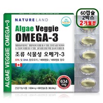 캐나다 식물성 오메가3 조류 식물성오메가3 EPA DHA 슈퍼 비타민E 비타민D 종합 영양제 캡슐 미세조류 추출물 부형제 없는 임산부 수유기 눈 혈관 뼈 건강 캐나다직수입 추천, 2박스