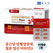 철분 엽산 비타민D 비타민B12 60캡슐 변비없는 임산부 철분 철분제 빈혈 임신준비 임신중 여성 산모 임신초기 출산후 영양제 철분부족, 60캡슐 1통