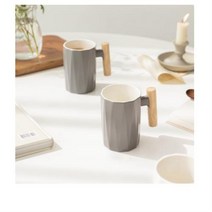 쓰임 우드 핸들 롱머그컵 340ml, 화이트, 8개