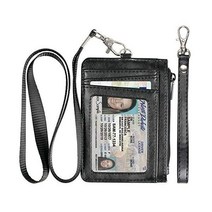 Teskyer 미니멀리스트 카드지갑 사원증 목걸이 RFID 차단 전면 포켓 블랙 지갑 미국직송