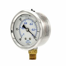 PRO-EDGE INDUSTRIAL PNEUMATICS AND CONTROLS 액체 충전 하단 마운트 압력 게이지 6.4cm(2.5인치) 다이얼 76.2cm(30인치) Hg V, 1