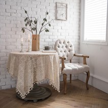 북유럽 손뜨개 레이스 테이블보 이쁜 식탁보, 85*85cm(사각형 테이블에 적합), 베이지 6판 후크