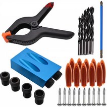 7pcs 비스듬한 구멍 드릴 15도 각도 로케이터 비트 구멍 지그 목공 가이드 클램프 로케이터 세트 키트 목공 손 도구, 34개