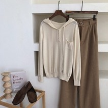 [모어댄베러]리아 포켓 단추 울 후드니트