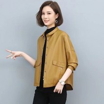 여성 코트 2022 봄과 가을 의 중간 길이 가죽 자켓 pu 야구 유니폼 통근 스타일 루즈하고 슬리밍 인조 가죽