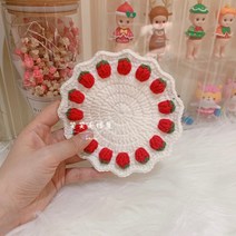 코바늘 티코스터뜨기 태피스트리 마크라메 티매트 컵받침 초보도안 수세미만들기 DIY, 화이트_레드 딸기