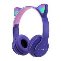 패션 New Cute Cat Ears Wireless Headphones With Flash Light Microphone LED Kids Girl Stereo Music Hel, [05] Purple