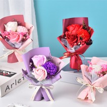 로맨티스트 장미+카네이션 비누 미니꽃다발 졸업식 부모님생신 결혼기념일 어버이날 선물 로즈데이 성년의 날, 딥핑크