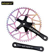 디스크크랭크 자전거 자전거암 교체 세트 자전거부품 용품 튜닝 Litepro 접이식 자전거 BMX 사각 구멍 너비 이빨 48/50/52/54/56/58T 싱글 디스크 체인 휠, 54톤, 무지개 크랭크축 상자