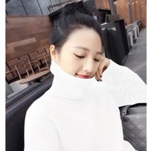 양털니트 캐시미어스웨터 여성 목폴라 초 가을 와이드 루즈핏 키치한 두꺼운 이너 풀오버 후드 2646251286