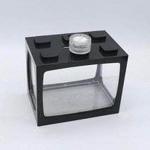 미니어항 미니 수족관 아크릴 투명 물고기 탱크 led 백색광 빌딩 블록 싸우는 물고기, 검은색