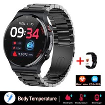 가성비스마트워치 스마트 워치 ECG + PPG 심장 박동 건강 스포츠 Smartwatch 고혈압 고혈당증 치료 2023 새, 01 Black steel