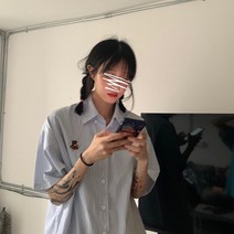 줄무늬반팔셔츠 JK 큐트 곰돌이 여성 겨울 가을 학원 무드 와이드 루즈핏 디자인감각 와이셔츠 코트 2704056144