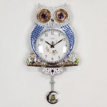 [바보사랑] 아르떼 부엉이가족 추시계 무소음 인테리어 벽시계, 색상:블루실버