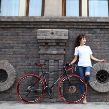 700C 알루미늄 합금 프레임 도로 자전거 21 27 30 속도 가변 속도 자전거 더블 디스크 브레이크 도로 자전거 초경량 자전거, 블랙 레드