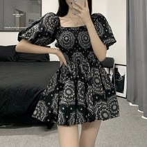 쪼꼬마미 셔링 페이즐리 퍼프 미니 원피스