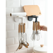 360도 회전 국자걸이 주방 조리도구 욕실 접착 멀티후크 천장형 벽 타일 부착 스핀행거, 일자형 : 블랙, 1개