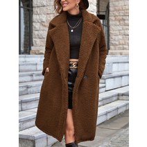 페이크 모피 후리스 양털 테디 베어 자켓 롱 코트 여성용 푹신하고 가을 겨울