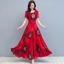 키작은 여성 봄 원피스 여성 캐주얼 맥시 드레스 플로랄 패턴 라운드 넥 얇은 짧은 소매 a-라인 롱 여름 우