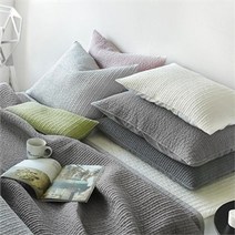 쁘리엘르 마일드 피그먼트 아사 누비 베개커버 50x70, 그린/마린블루