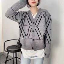 여자 검정 니트 가디건 크롭 빅카라 간절기 레드 오버핏 빅사이즈 체크 김희선 패턴 하객룩 오버핏 제니 가을