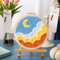 diy 자수키트 스티치 바느질배우기 꽃과 함께 스타터 스타 문 크로스 스티치 세트 초보자 후프와 도구, 1, 펀치 바늘로