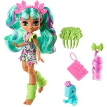 Cave Club Rockelle Doll 25.4씨엠 CM(10인치) 청록색 머리 포즈를 취할 수 있는 선사 시대 패션 인형 공룡 애완동물 및 액세서리 만 4세 이상 선물, Tella