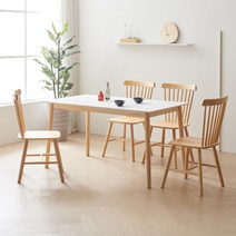 데코라인 컴리 4인 포세린 세라믹 식탁세트 (의자4), 내추럴화이트