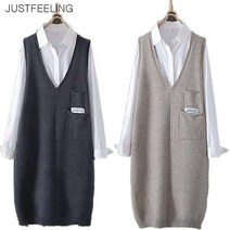 JUSTFEELING 브이넥 니트조끼 3XL까지 민소매 롱 베스트 캐주얼 날씬해보이는 조끼