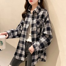스타일아유 체크 남방 여성 봄 가을 오버핏 데일리 캐주얼 여자 베이직 셔츠