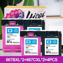 데스크젯 잉크 이점 1275 2374 2375 2376 2775 2776용 hp 667 667xl용 hicor 재생 잉크 카트리지 교체, 씨엔, 4개