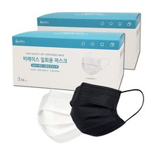 일회용 중형마스크 100매 비말차단 덴탈/비에이스, 블랙(중형 50매)+화이트(중형 50매)