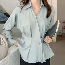 주디앤 여성 올리브 봄 가을 랩스타일 셔츠 블라우스 리빙공감