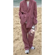 여성 스웨이드 골덴 셋업 코듀로이 레트로 핑크 캐주얼 봄 가을 정장 세트 오버핏 수트