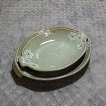 미각도예 손잡이타원찬기세트 분청흰꽃[도자기그릇 반찬기 찬접시 접시 반찬그릇], 1set, 분청