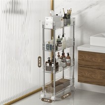 투명 아크릴 이동식 트롤리 세탁실 틈새 수납장 선반, 13cm, 4단