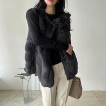 네모엔룩 여성용 토끼털(인조) 웨이브컷팅 깎은밍크(인조) 퍼 조끼 베스트 NL
