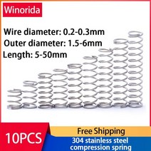 304 스테인레스 스틸 압축 스프링 리턴 와이어 직경 0.2 ~ 0.3mm 외경 1.5 6mm 10 개, 3mm, 5mm(10PCS)