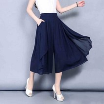 새로운 쉬폰 통기성 넓은 다리 바지 여성 여름 자른 높은 허리 플러스 사이즈 카프리 느슨한 캐주얼 스커트