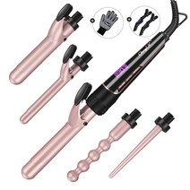 CkeyiN 5in1 멀티 볼륨 물결 웨이브 봉고데기 컬링 아이론 봉고데기 9-18mm 19mm 25mm 32mm 봉고데기 배럴 교체가능, 핑크