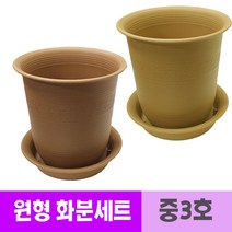 중3호 토분모양 세트 웰빙 19cm 화분 받침 플라스틱 77882EA, 브라운