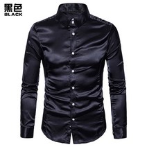 플러스 사이즈 s-xxl 남성 셔츠 실크 새틴 부드러운 남성 솔리드 턱시도 비즈니스 셔츠 남성 캐주얼 슬림 핏 샤이니 골드 웨딩 드레스 셔츠