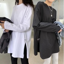 여성 라운드 루즈핏 옆트임 긴팔 티셔츠