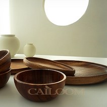 아카시아 원목 나무 우드 샐러드볼 가벼운 볼 원형 핸드메이드 식기 플레이트 그릇 1호