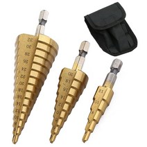 hss 티타늄 코발트 센터 펀치 Hss-스텝 드릴 비트 세트 육각 생크 스트레이트 그루브 콘 테이퍼 나무 금속 구멍 커터 메트릭 3 피스, [01] 3Pcs