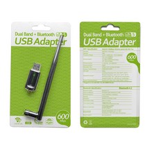 600M 5G 무선 USB 와이파이 블루투스 어댑터 2 인 1 수신기 4.2 네트워크 카드 송신기 pc용, 검은색