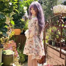핑크 쉬폰 원피스 짐머 프릴 플라워 꽃무늬 박민영 드레스 봄 여름 하객룩 V넥 미니 비치 패션