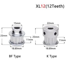 타이밍풀리 12 T XL 밍 풀리 보어 4 5 6 635 7 8 10 알루미늄 합금 개 톱니 동기 휠 벨트 폭, 05 Bore 7mm_02 11mm (K)