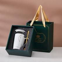 MONERIA 커피잔/머그컵 머그컵 숟가락 선물 세트 340ml ZN, C흰색+덮다+숟가락+ 선물 박스 세트