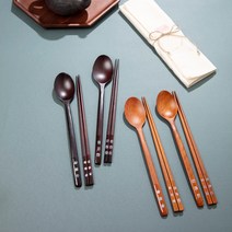40년 옻칠 장인이 만든 옻칠 자개 수저 세트 (2벌), 선택1. 황색 (레더 브라운)